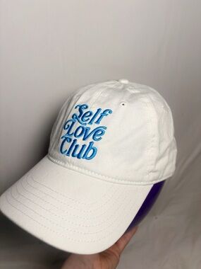Mighty Fine White Baseball Cap with Blue Script Embroidery